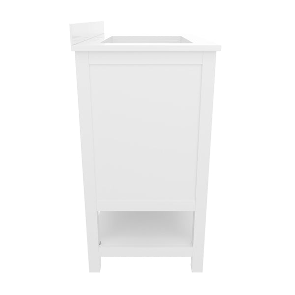 White Frame/Gold Hardware,36" |#| 36 Inch Bathroom Vanity with Sink, Open Storage, and Storage Drawers in Wht/Gold
