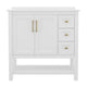White Frame/Gold Hardware,36" |#| 36 Inch Bathroom Vanity with Sink, Open Storage, and Storage Drawers in Wht/Gold