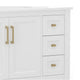 White Frame/Gold Hardware,36" |#| 36 Inch Bathroom Vanity with Sink, Open Storage, and Storage Drawers in Wht/Gold