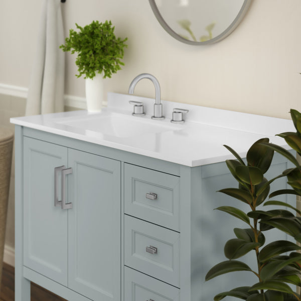 Sage Frame/Nickel Hardware,42" |#| 42 Inch Bathroom Vanity with Sink, Open Storage, and Storage Drawers in Sage