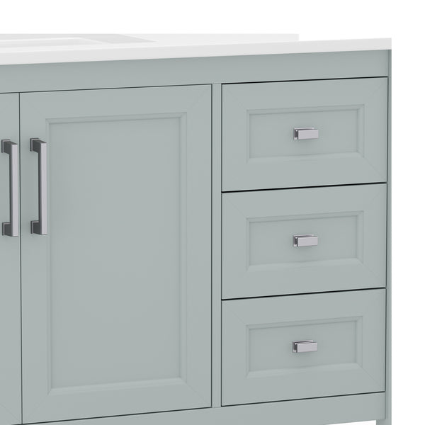 Sage Frame/Nickel Hardware,42" |#| 42 Inch Bathroom Vanity with Sink, Open Storage, and Storage Drawers in Sage