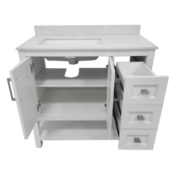 White,36" |#| 36 Inch Bathroom Vanity with Sink, Open Storage, and Storage Drawers in White