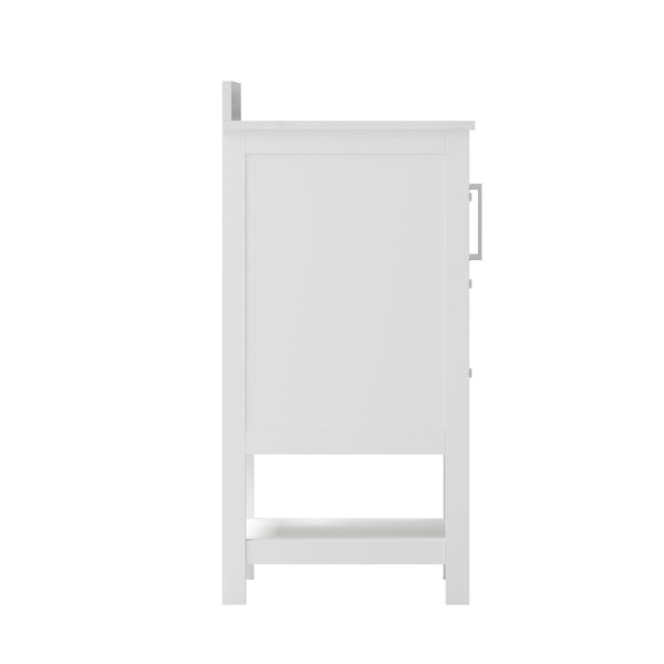 White,36" |#| 36 Inch Bathroom Vanity with Sink, Open Storage, and Storage Drawers in White