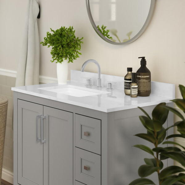 Gray,36" |#| 36 Inch Bathroom Vanity with Sink, Open Storage, and Storage Drawers in Gray