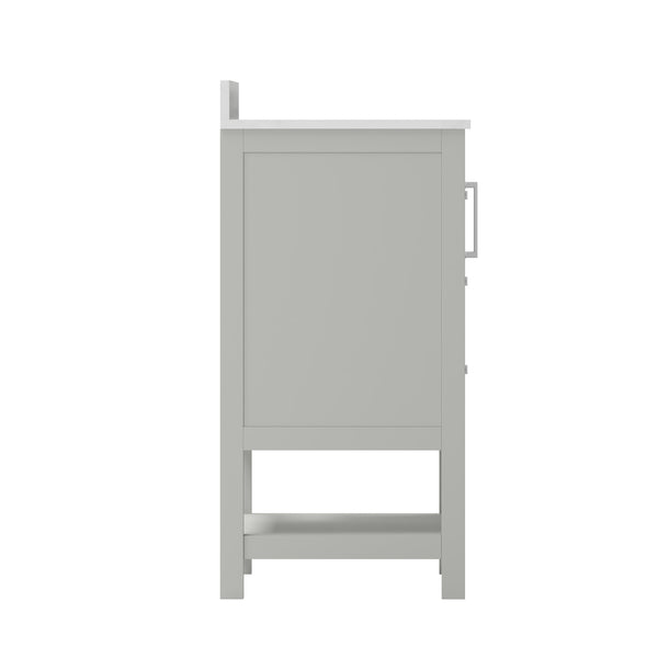 Gray,36" |#| 36 Inch Bathroom Vanity with Sink, Open Storage, and Storage Drawers in Gray