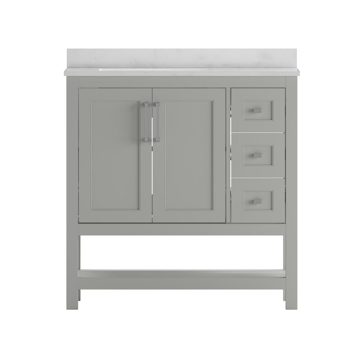 Gray,36" |#| 36 Inch Bathroom Vanity with Sink, Open Storage, and Storage Drawers in Gray