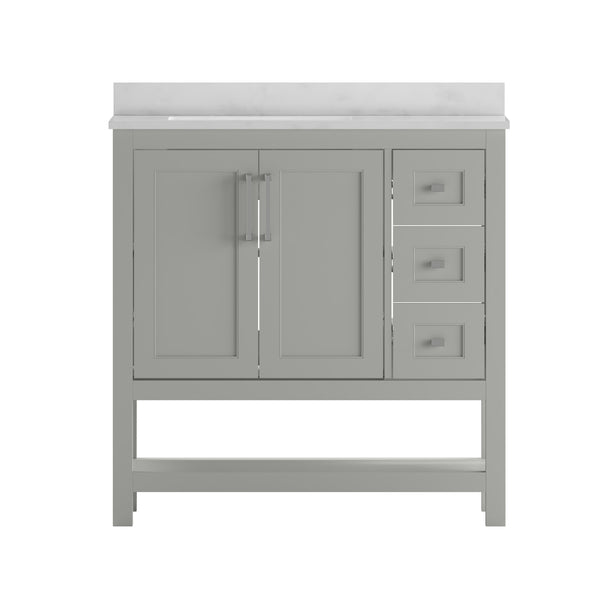 Gray,36" |#| 36 Inch Bathroom Vanity with Sink, Open Storage, and Storage Drawers in Gray