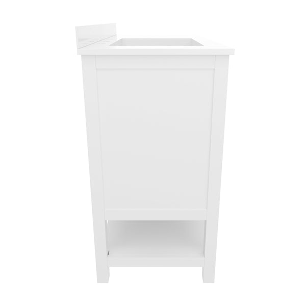 White Frame/Gold Hardware,42" |#| 42 Inch Bathroom Vanity with Sink, Open Storage, and Storage Drawers in Wht/Gold