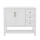 White Frame/Gold Hardware,42" |#| 42 Inch Bathroom Vanity with Sink, Open Storage, and Storage Drawers in Wht/Gold