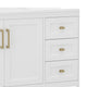 White Frame/Gold Hardware,42" |#| 42 Inch Bathroom Vanity with Sink, Open Storage, and Storage Drawers in Wht/Gold