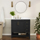 Black Frame/Gold Hardware,36" |#| 36 Inch Bathroom Vanity with Sink, Open Storage, and Storage Drawers in Blk/Gold