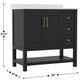 Black Frame/Gold Hardware,36" |#| 36 Inch Bathroom Vanity with Sink, Open Storage, and Storage Drawers in Blk/Gold