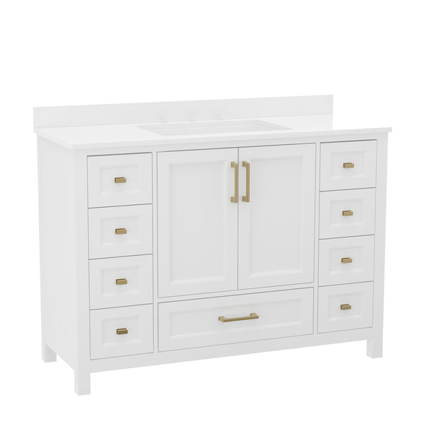 White |#| 48 Inch Bathroom Vanity with Sink, Storage Cabinet, and 9 Drawers in White