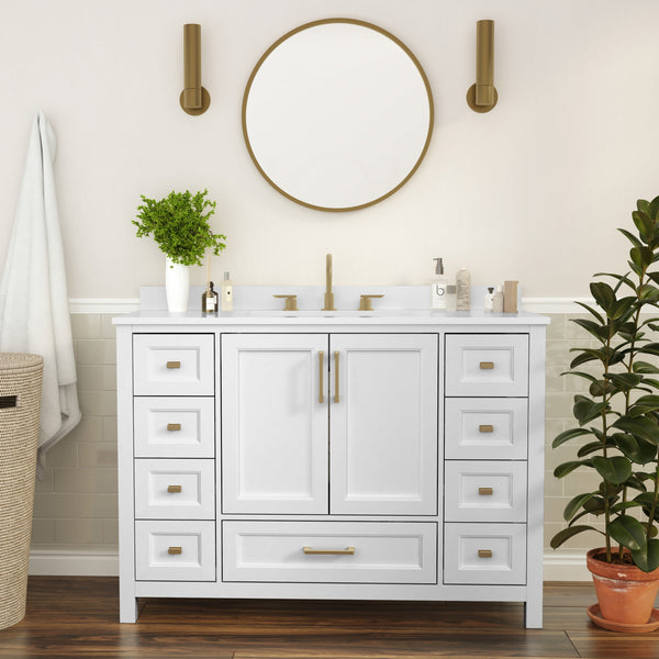 White |#| 48 Inch Bathroom Vanity with Sink, Storage Cabinet, and 9 Drawers in White