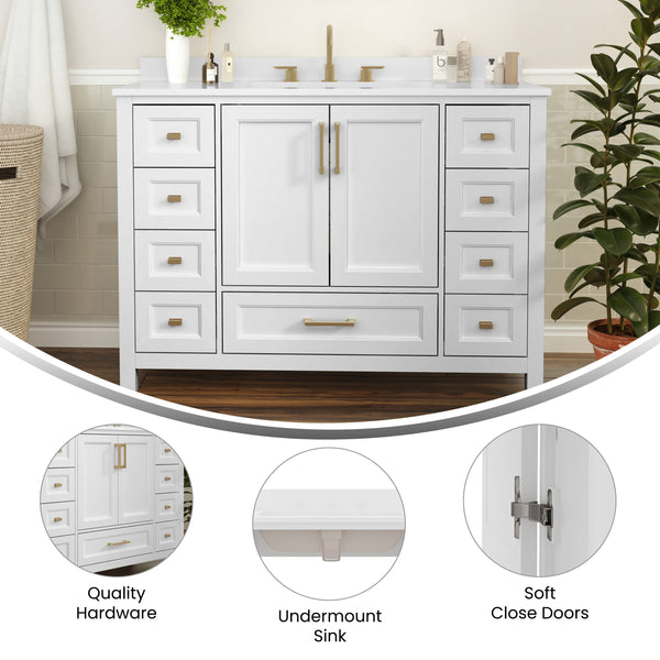 White |#| 48 Inch Bathroom Vanity with Sink, Storage Cabinet, and 9 Drawers in White