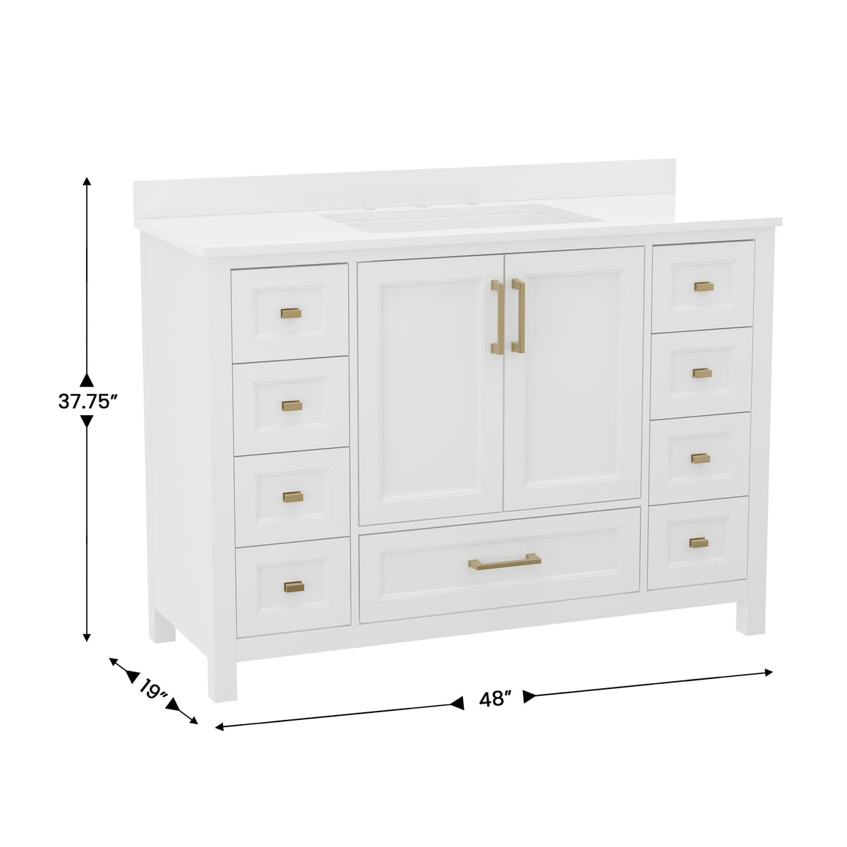 White |#| 48 Inch Bathroom Vanity with Sink, Storage Cabinet, and 9 Drawers in White