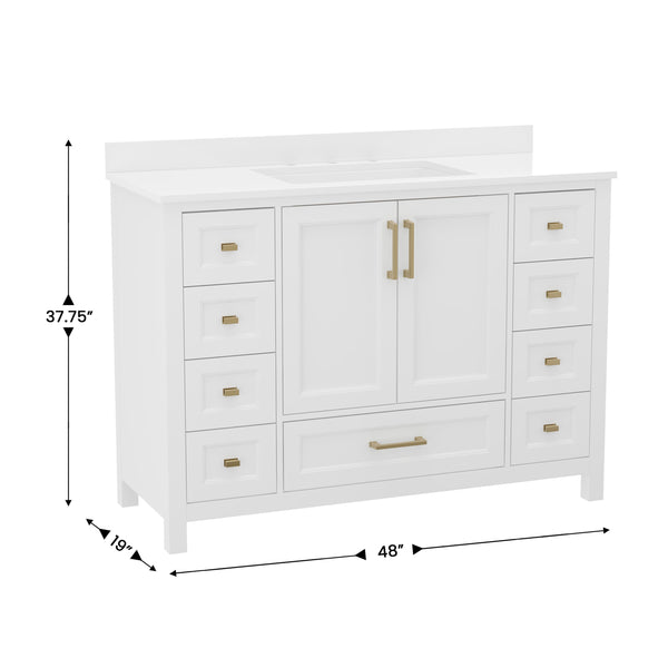 White |#| 48 Inch Bathroom Vanity with Sink, Storage Cabinet, and 9 Drawers in White