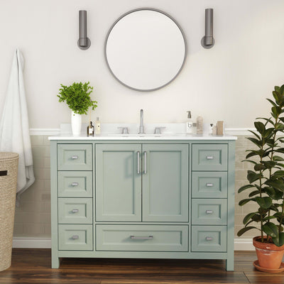 Vega Bathroom Vanity with Sink, Storage Cabinet with Soft Close Doors, and 9 Drawers, Carrara Marble Finish Countertop - View 2