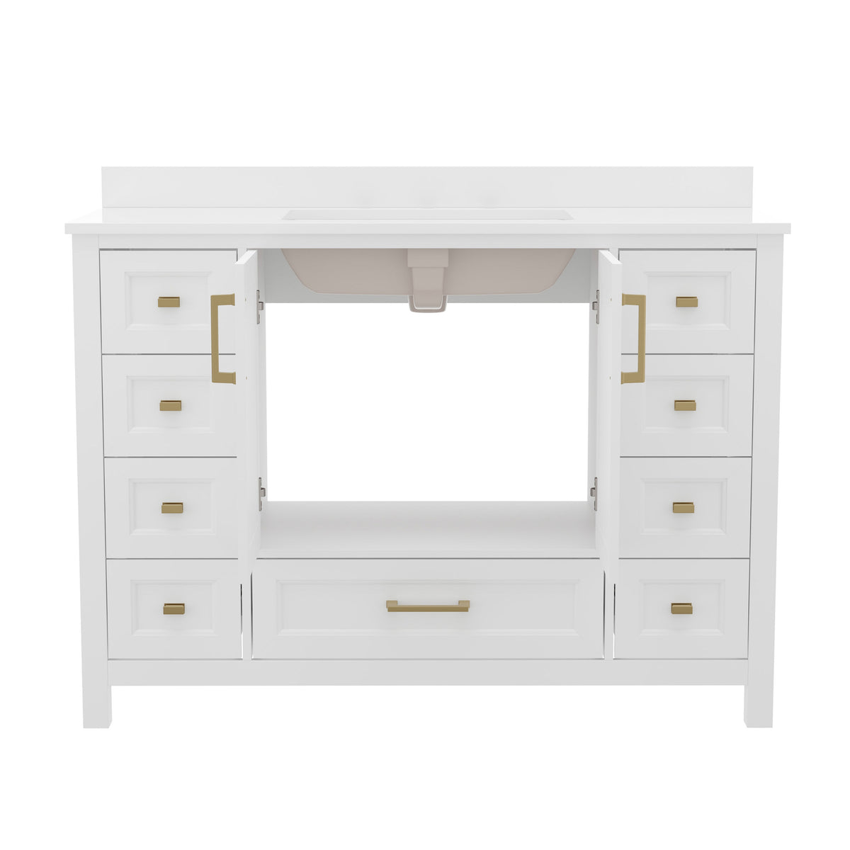 White |#| 48 Inch Bathroom Vanity with Sink, Storage Cabinet, and 9 Drawers in White