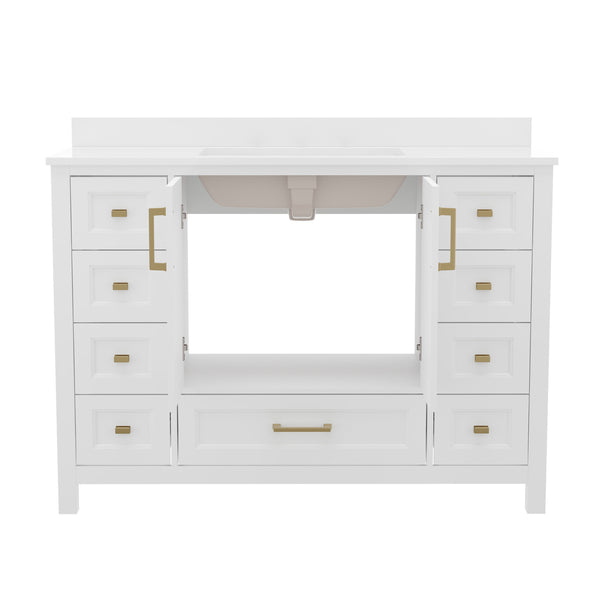 White |#| 48 Inch Bathroom Vanity with Sink, Storage Cabinet, and 9 Drawers in White