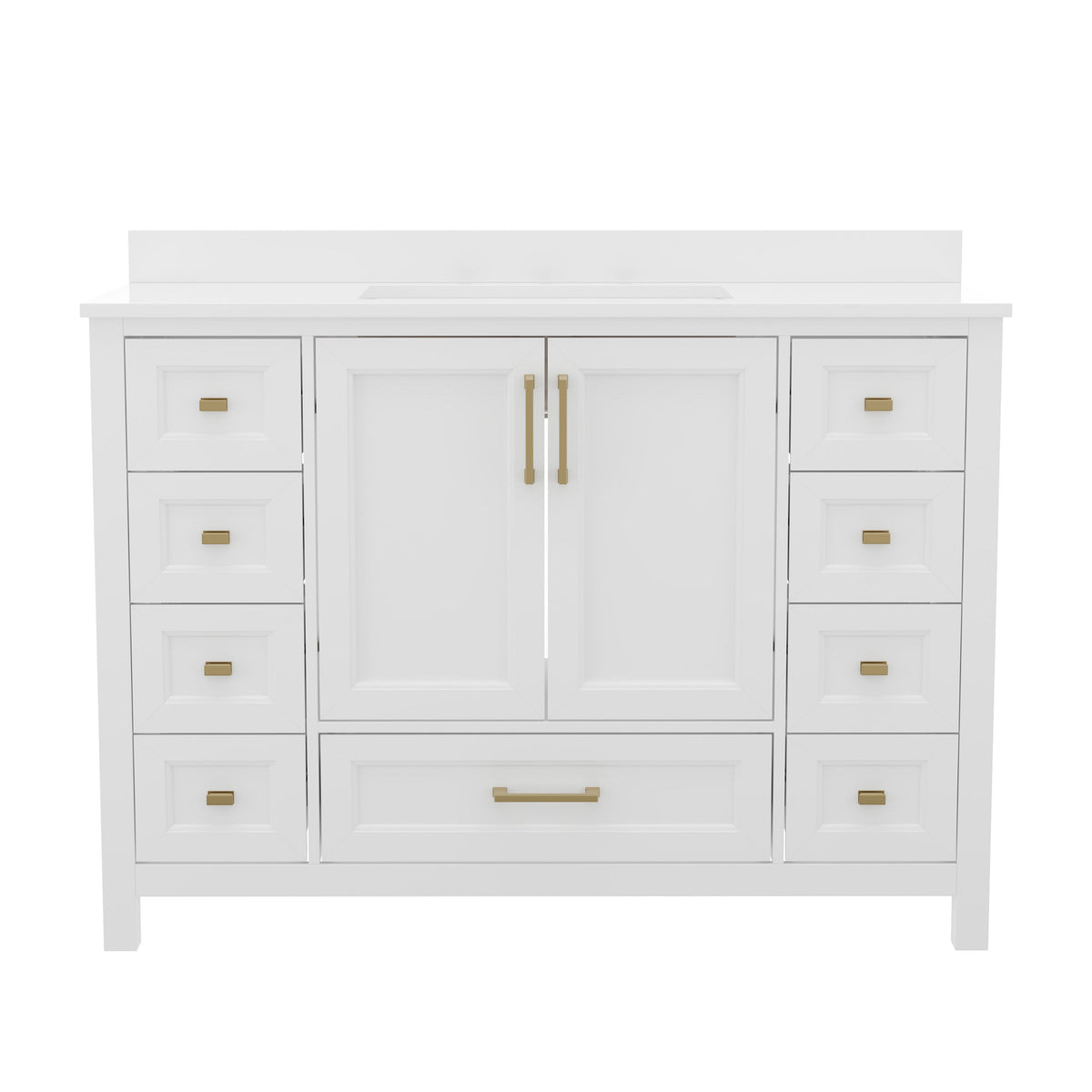 White |#| 48 Inch Bathroom Vanity with Sink, Storage Cabinet, and 9 Drawers in White