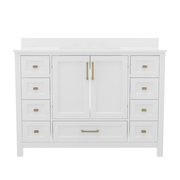 White |#| 48 Inch Bathroom Vanity with Sink, Storage Cabinet, and 9 Drawers in White
