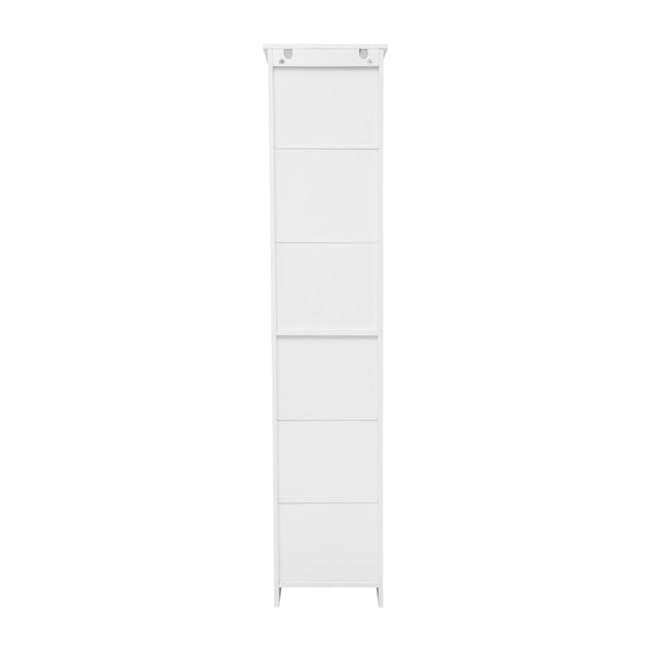 White |#| Modern Freestanding Linen Tower with Shelves and Magnetic Close Door - White