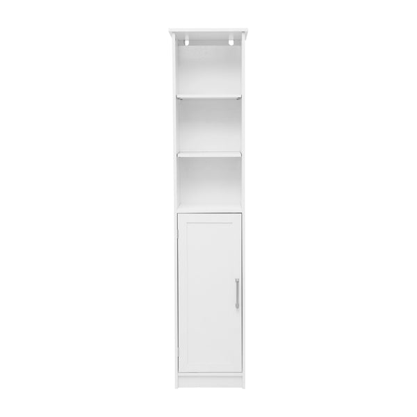 White |#| Modern Freestanding Linen Tower with Shelves and Magnetic Close Door - White