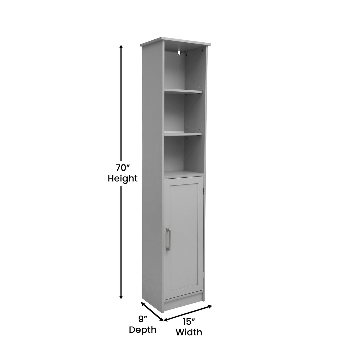 Gray |#| Modern Freestanding Linen Tower with Shelves and Magnetic Close Door - Gray