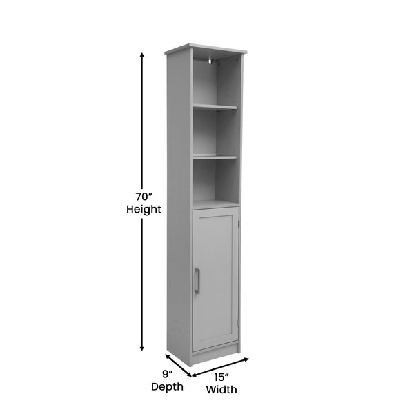 Gray |#| Modern Freestanding Linen Tower with Shelves and Magnetic Close Door - Gray