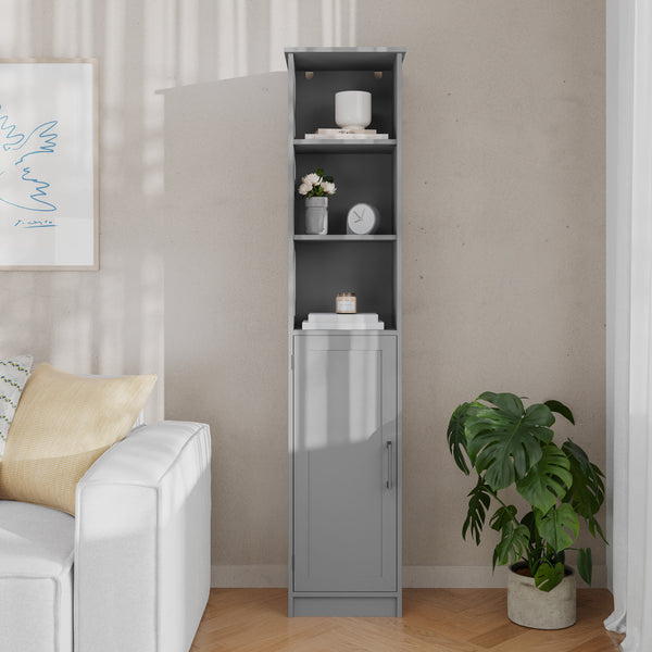 Gray |#| Modern Freestanding Linen Tower with Shelves and Magnetic Close Door - Gray