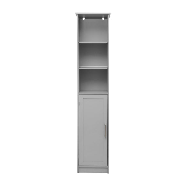 Gray |#| Modern Freestanding Linen Tower with Shelves and Magnetic Close Door - Gray