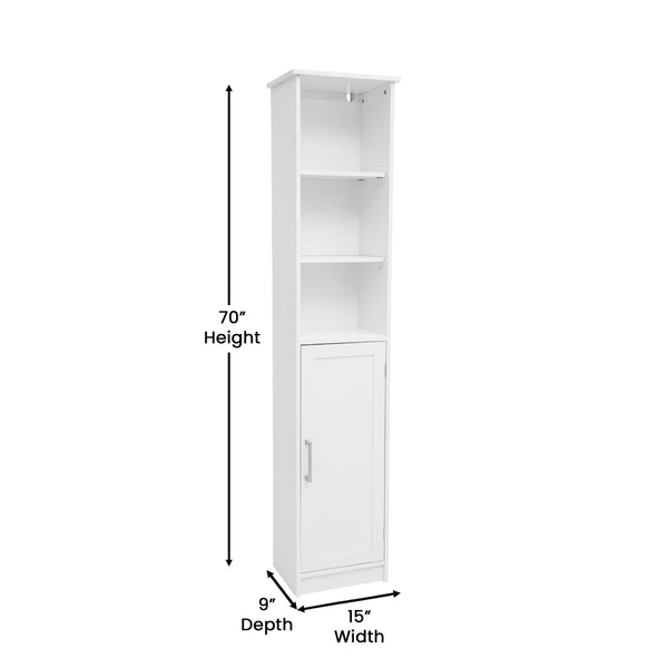 White |#| Modern Freestanding Linen Tower with Shelves and Magnetic Close Door - White