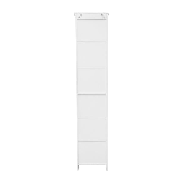 White |#| Modern Freestanding Linen Tower with Shelves and Magnetic Close Door - White