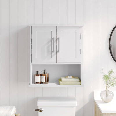 Vega Wall Mounted Bathroom Medicine Cabinet Storage Organizer with Magnetic Closure Doors, Adjustable Shelf, and Lower Open Shelf - View 2