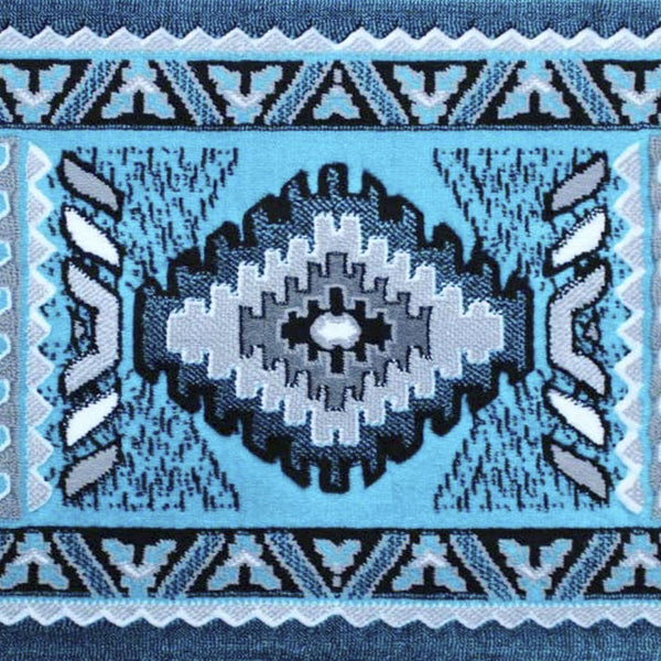 Turquoise,2' x 10' |#| Southwestern Style Patterned Area Rug in Turquoise, Gray, Black - 2' x 10'