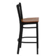 Cherry Wood Seat/Black Metal Frame |#| Black Vertical Back Metal Restaurant Barstool - Cherry Wood Seat