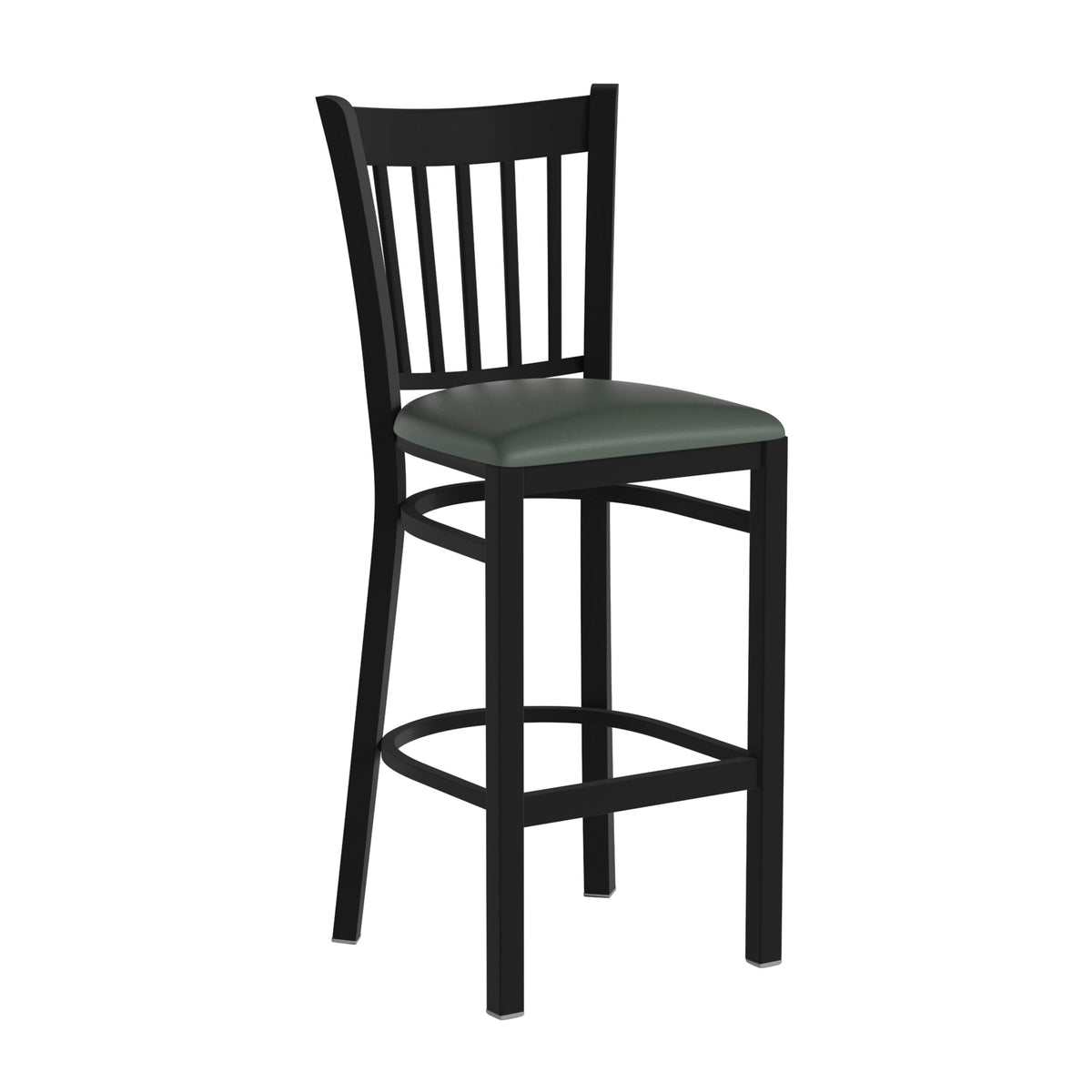 Green Vinyl Seat/Black Metal Frame |#| Black Vertical Back Metal Restaurant Barstool - Green Vinyl Seat