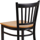 Natural Wood Seat/Black Metal Frame |#| Black Vertical Back Metal Restaurant Barstool - Natural Wood Seat