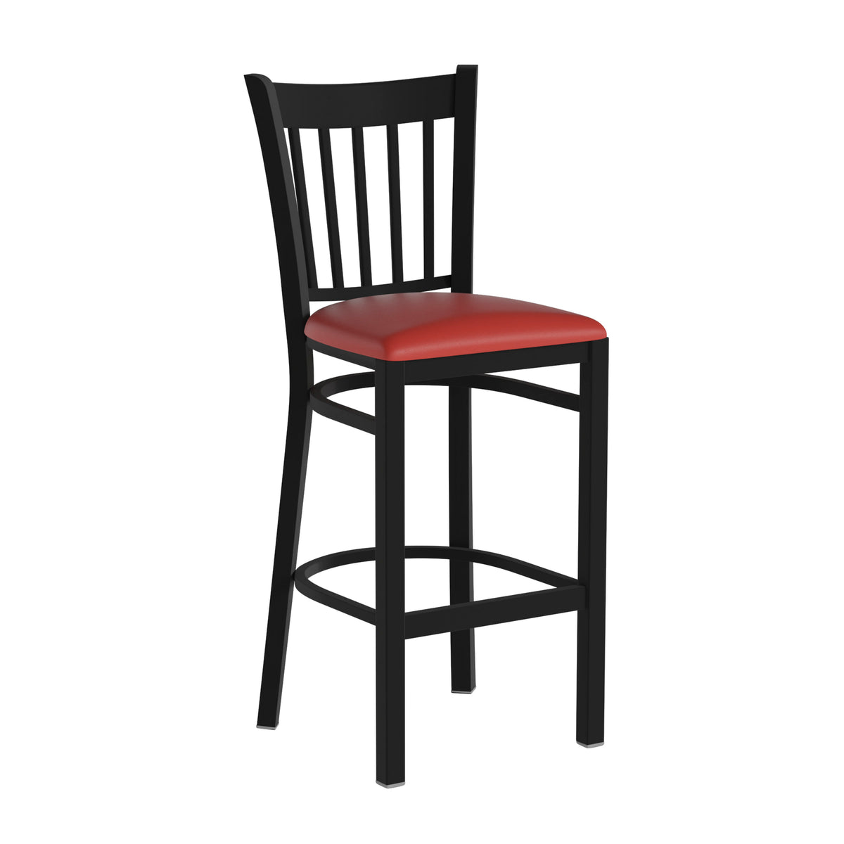 Red Vinyl Seat/Black Metal Frame |#| Black Vertical Back Metal Restaurant Barstool - Red Vinyl Seat