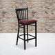 Burgundy Vinyl Seat/Black Metal Frame |#| Black Vertical Back Metal Restaurant Barstool - Burgundy Vinyl Seat