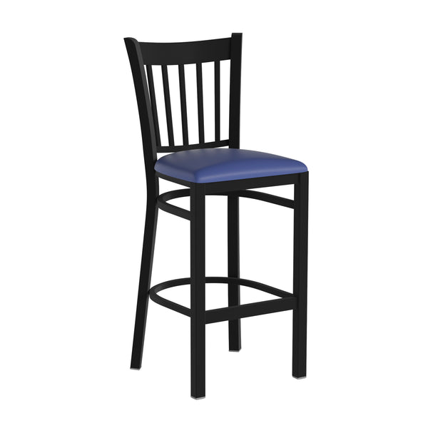 Gray Vinyl Seat/Black Metal Frame |#| Black Vertical Back Metal Restaurant Barstool - Gray Vinyl Seat