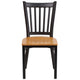 Natural Wood Seat/Black Metal Frame |#| Black Vertical Back Metal Restaurant Chair - Natural Wood Seat