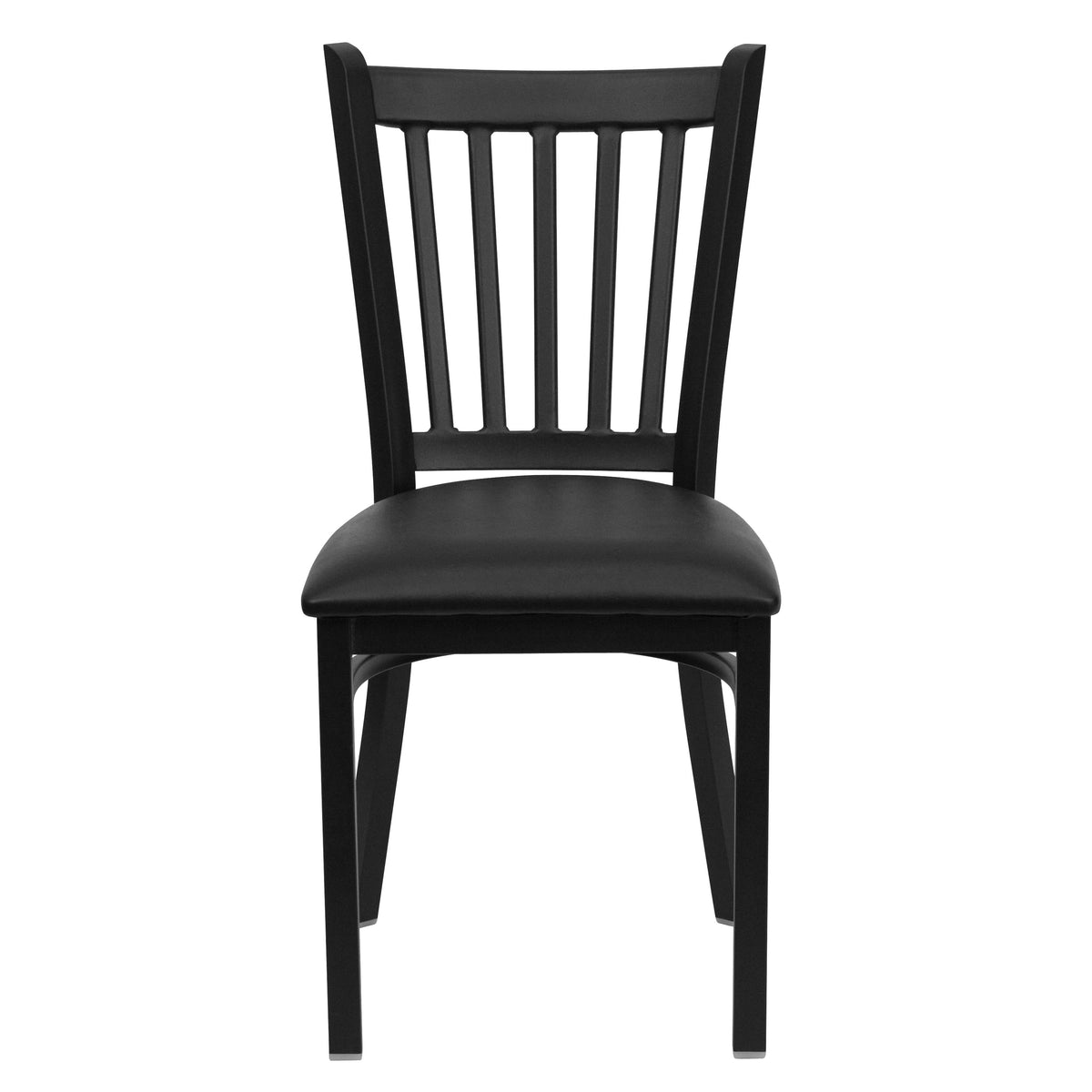 Black Vinyl Seat/Black Metal Frame |#| Black Vertical Back Metal Restaurant Chair - Black Vinyl Seat