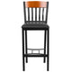 Cherry |#| Vertical Back Black Metal & Cherry Wood Restaurant Barstool w/ Black Vinyl Seat