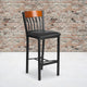 Cherry |#| Vertical Back Black Metal & Cherry Wood Restaurant Barstool w/ Black Vinyl Seat