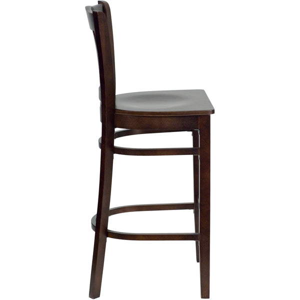 Walnut Wood Seat/Walnut Wood Frame |#| Vertical Slat Back Walnut Wood Restaurant Barstool with Footrest