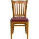 Burgundy Vinyl Seat/Cherry Wood Frame |#| Vertical Slat Back Cherry Wood Restaurant Chair - Burgundy Vinyl Seat