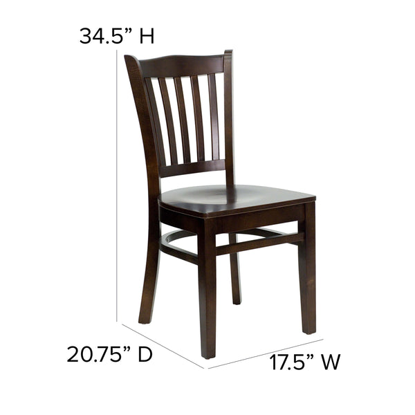 Walnut Wood Seat/Walnut Wood Frame |#| Vertical Slat Back Walnut Wood Restaurant Chair - Hospitality Seating