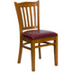 Burgundy Vinyl Seat/Cherry Wood Frame |#| Vertical Slat Back Cherry Wood Restaurant Chair - Burgundy Vinyl Seat